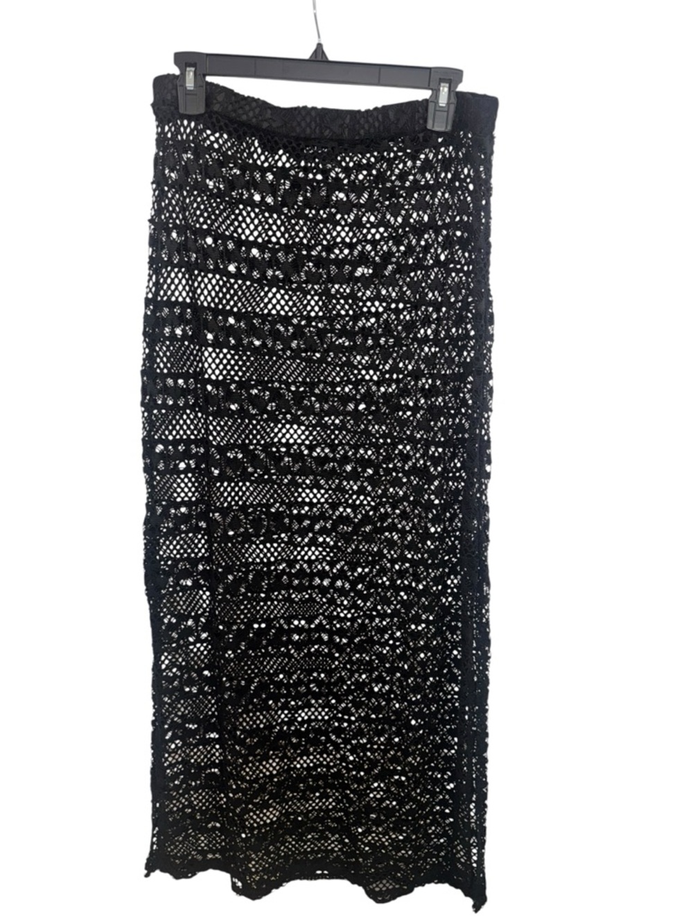 Women's Black Crochet Maxi Skirt - Sleek Beach-to-Street Layering